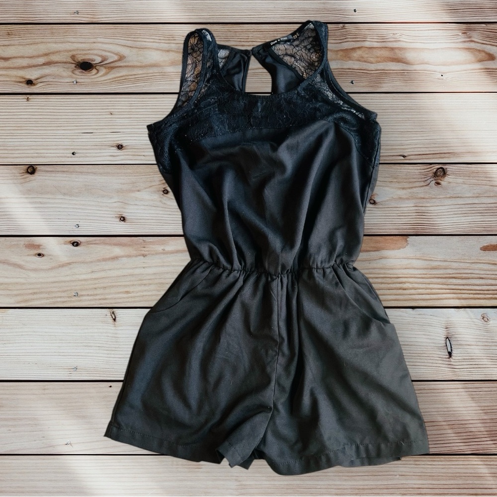 Doe & Rae Black Lace Trim Romper